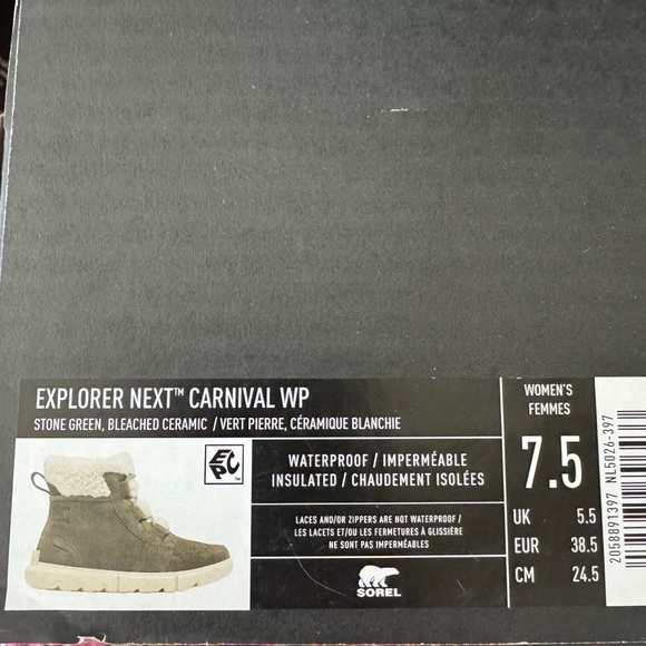 NIB Sorel EXPLORER NEXT™ CARNIVAL BOOT WP in Stone Green/Bleached Ceramic 7 1/2 - Picture 9 of 10